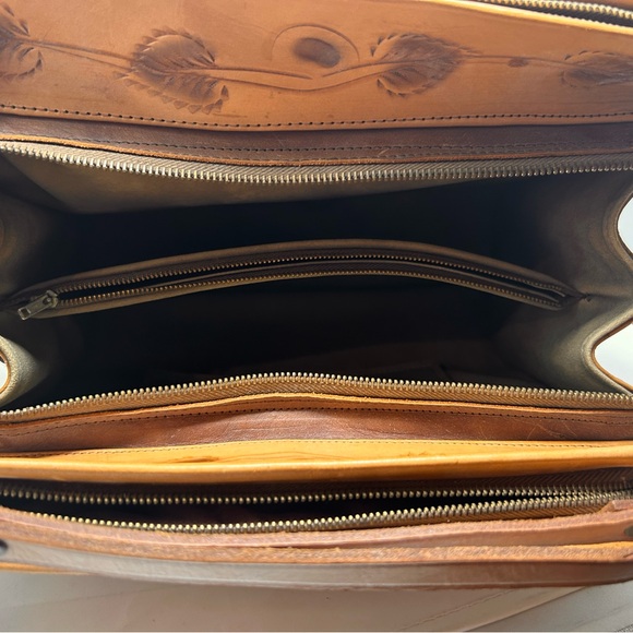 Vintage Large Leather Hand Tooled Mexico Shoulder Bag Roses - Picture 5 of 7